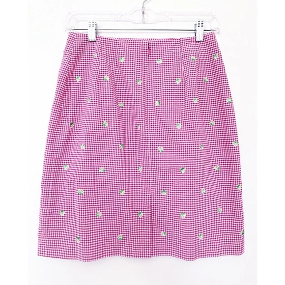 TALBOTS Sz 6P Gingham w/ Embroidered Limes Skirt - Picture 2 of 6